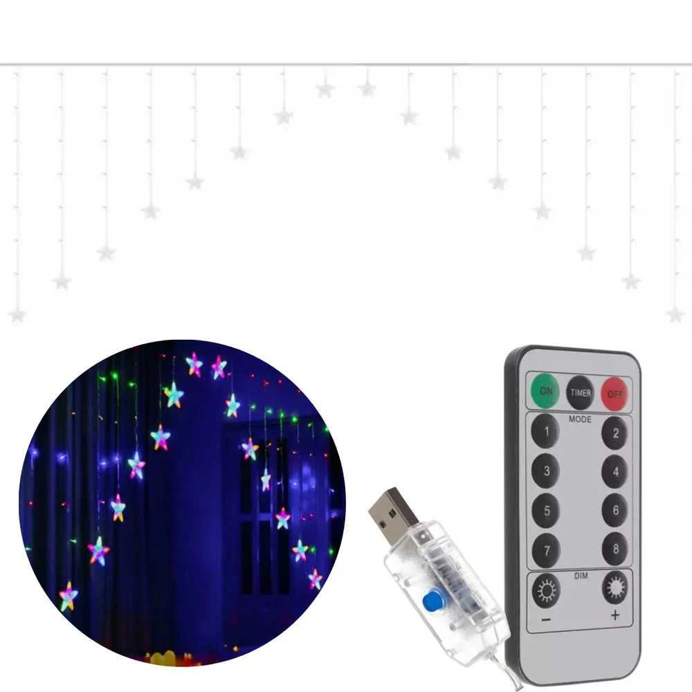 Iso Trade 136LED USB girlianda užuolaida žvaigždės įvairiaspalvė