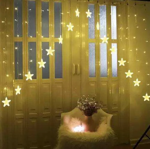 Iso Trade 136LED USB girlianda užuolaida žvaigždės šiltai balta