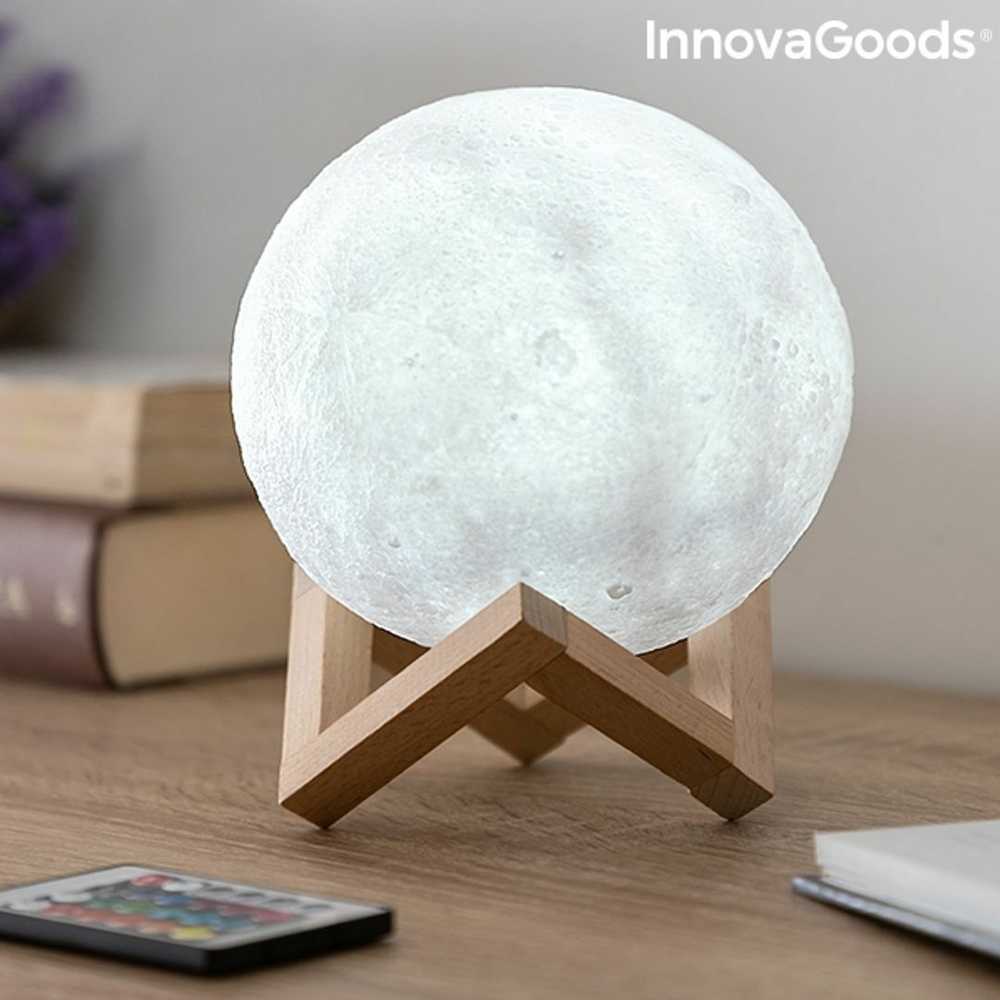 Naktinė lempa 3D mėnulis su RGB apšvietimu ir pulteliu, 15 cm