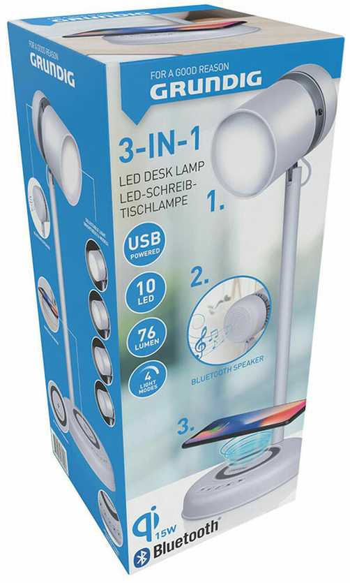 Šviestuvas stalinis LED 3IN1 13x13x35cm (įkrovikl, kolonėl) GRUNDIG 871125247255