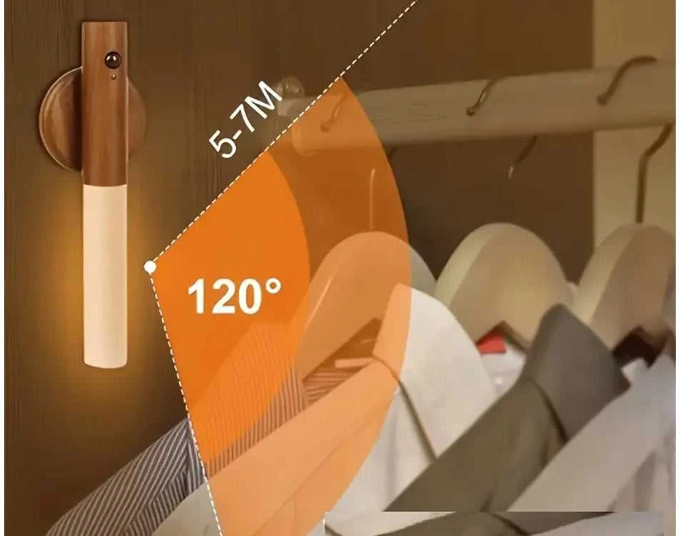 LED lempa su šilta sienine šviesa ir judesio jutikliu, prie sienos tvirtinamas magnetas
