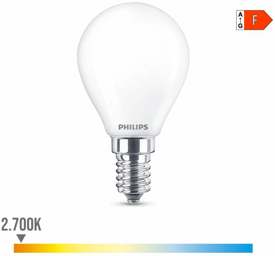 LED lemputė Philips P45, 4.3W, E14, 2700K, 470lm, matinė