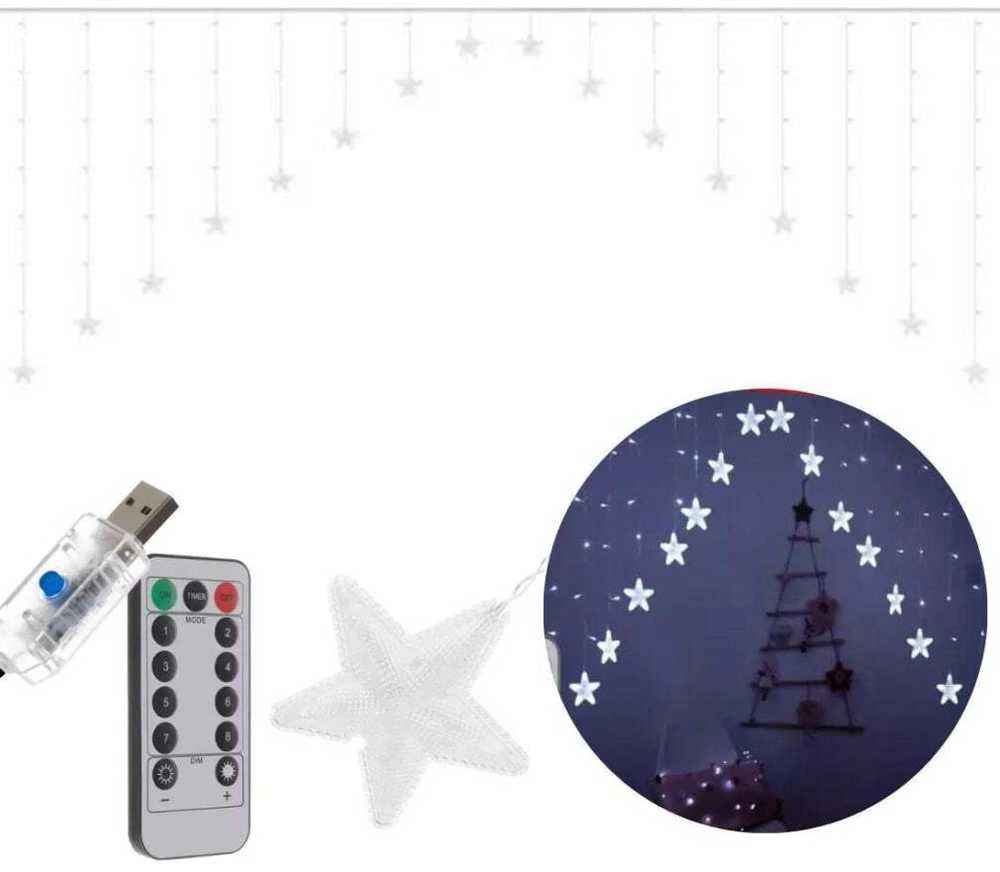 Iso Trade 136LED USB girlianda užuolaida žvaigždės šaltai balta