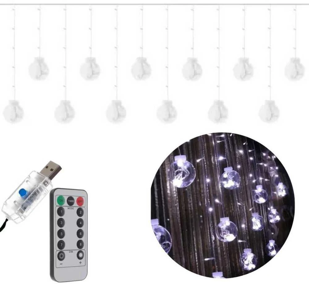 Iso Trade Apvalių lempučių girlianda užuolaida 108LED USB - šaltai balta