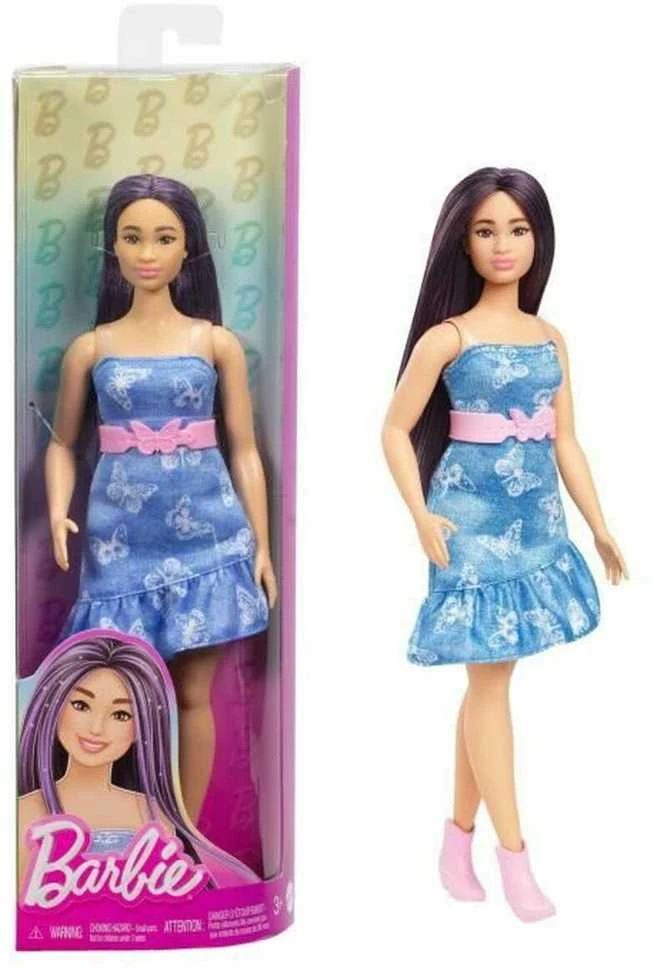 Barbie Barbė - Fashionista lėlė, džinsinė drugelio suknelė (HyT89)