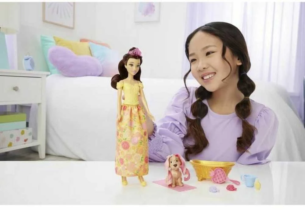 Mattel Lėlė Disney princesė Bella su šuniuku ir vonios rinkinys