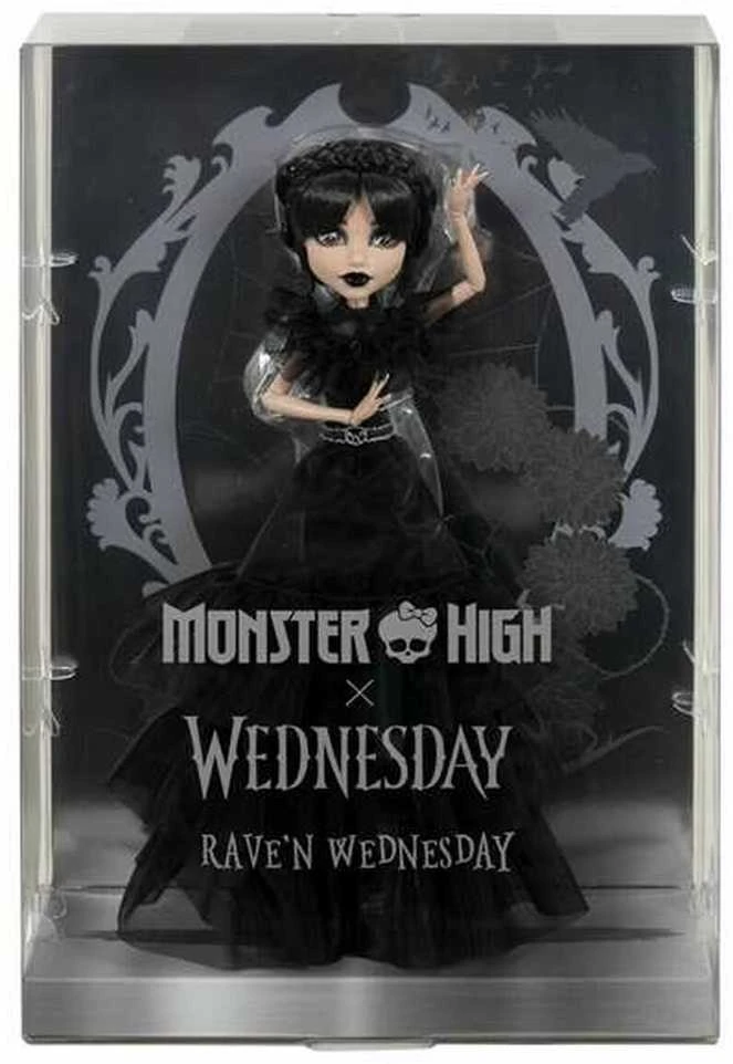 Žaislinė lelė Mattel „Monster High X Wednesday“ Trečiadienė su juoda suknele, 27 cm