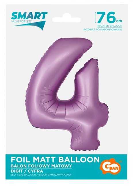 GoDan Foil balionas Smart Digit 4 levandų matinis 76cm Godan