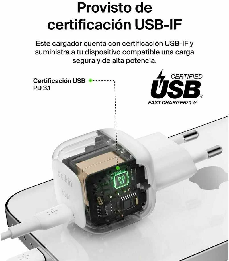 Belkin USB-C PD 30W, mažas, baltas