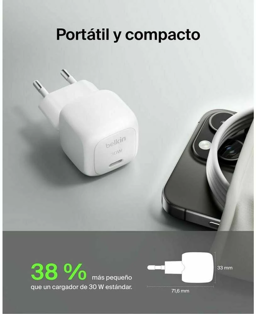 Belkin USB-C PD 30W, mažas, baltas