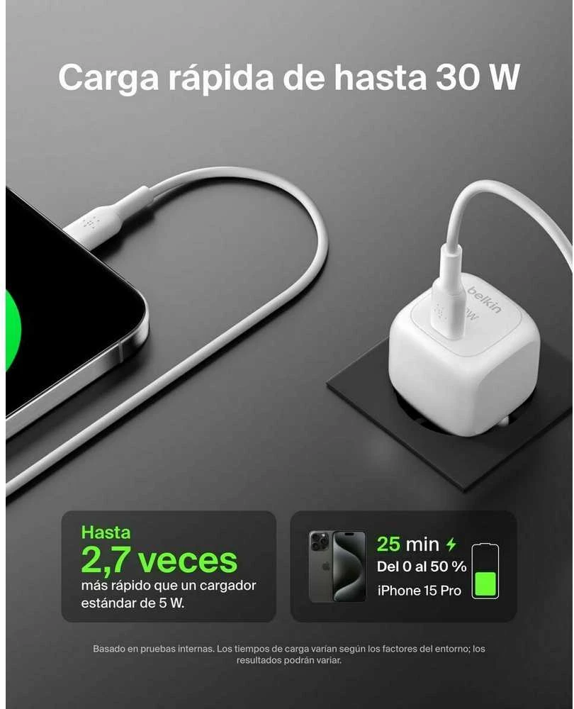 Belkin USB-C PD 30W, mažas, baltas