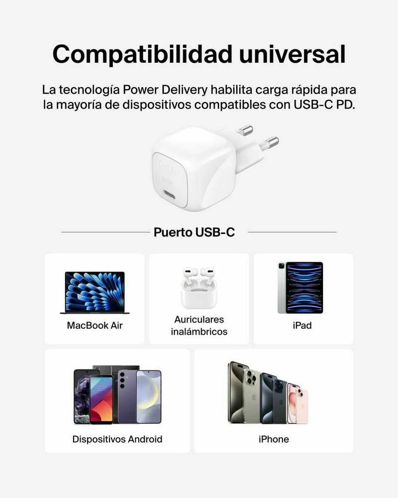 Belkin USB-C PD 30W, mažas, baltas