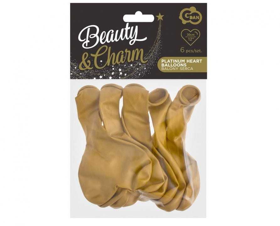 GoDan Balloons BeautyxCharm, Platinum Gold Hearts 12"/ 6 vnt. Godan