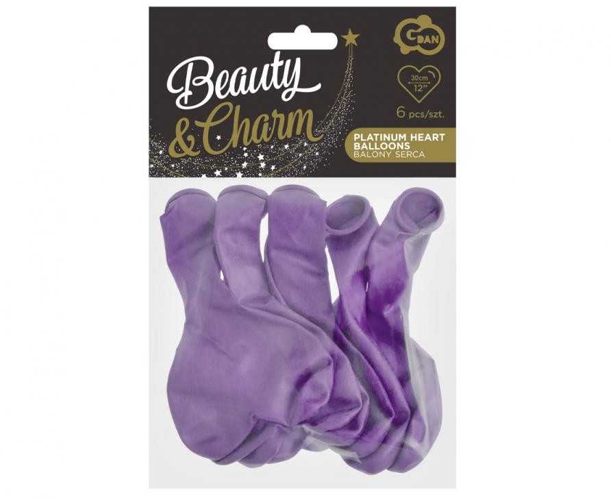 GoDan B&C Balloons Platinum Violetinė Hearts 30,5cm 6vnt