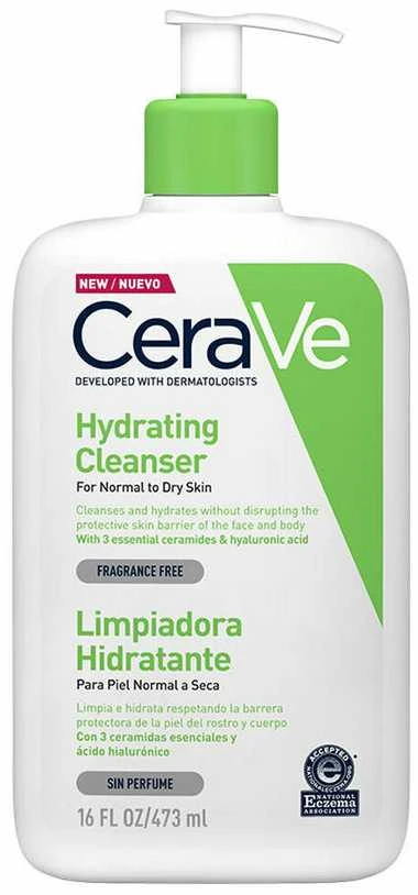 Drėkinamasis veido ir kūno prausiklis normaliai ir sausai odai Cerave Hydrating Cleanser, 473 ml