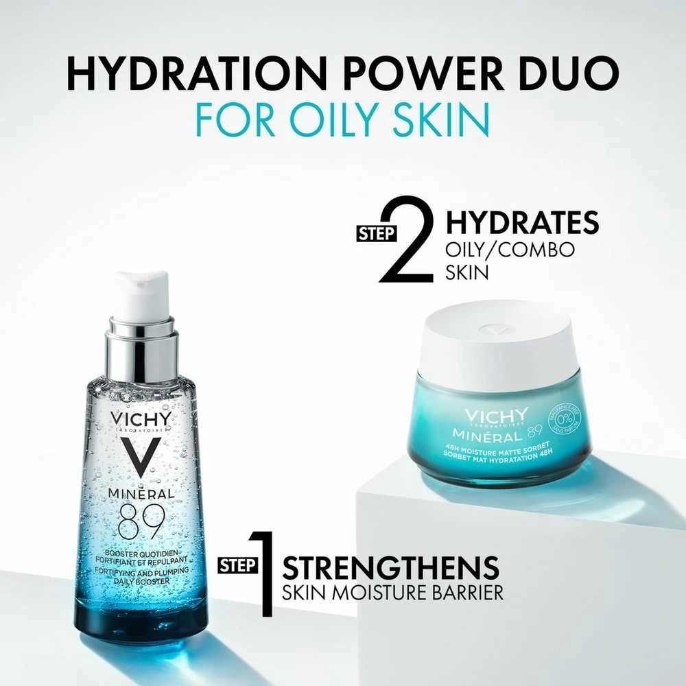 Vichy Minéral 89 48H Face Moisture Matte Sorbet drėkinantis veido gelis riebiai ir mišriai odai, 50 ml