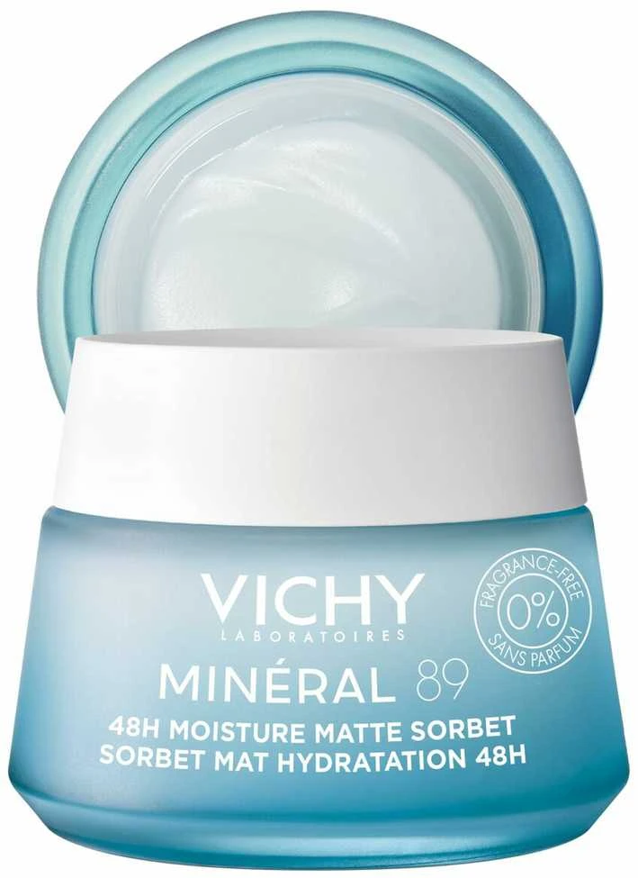 Vichy Minéral 89 48H Face Moisture Matte Sorbet drėkinantis veido gelis riebiai ir mišriai odai, 50 ml