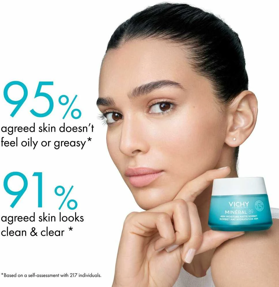 Vichy Minéral 89 48H Face Moisture Matte Sorbet drėkinantis veido gelis riebiai ir mišriai odai, 50 ml