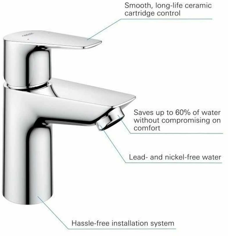 Grohe Start Edge S kriauklės maišytuvas su atidarymo mechanizmu paspaudimu, chromuotas