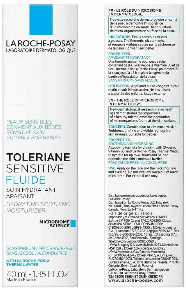 La Roche-Posay Toleriane Sensitive Fluid veido fluidas jautriai odai, 40 ml