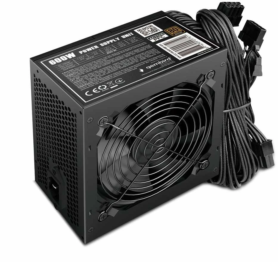 GEMBIRD maitinimo blokas 600W aktyvus PFC 12 cm ventiliatorius 80+ bronzos spalvos dėžutė