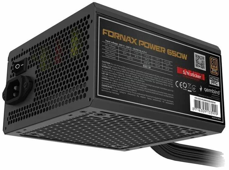 „Gembird CCC-PSUBRONZE-650W“ maitinimo blokas „Fornax Power 650W“ aktyvus PFC 12 cm ventiliatorius 80+bronzos spalvos dėžutėje