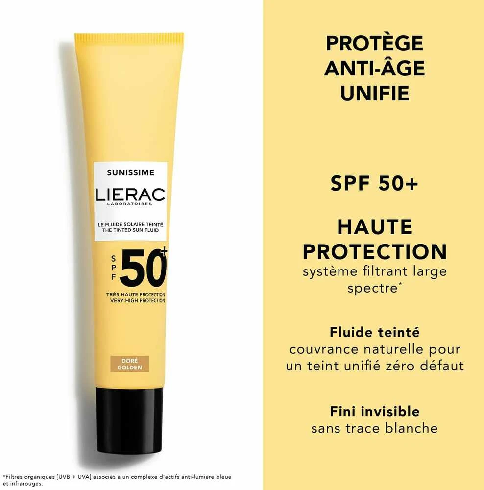 „Lierac Paris Lierac Sunissime The Tinted Velvety Sun Fluid SPF 50+“ tonizuojamasis skystis nuo saulės, 40 ml