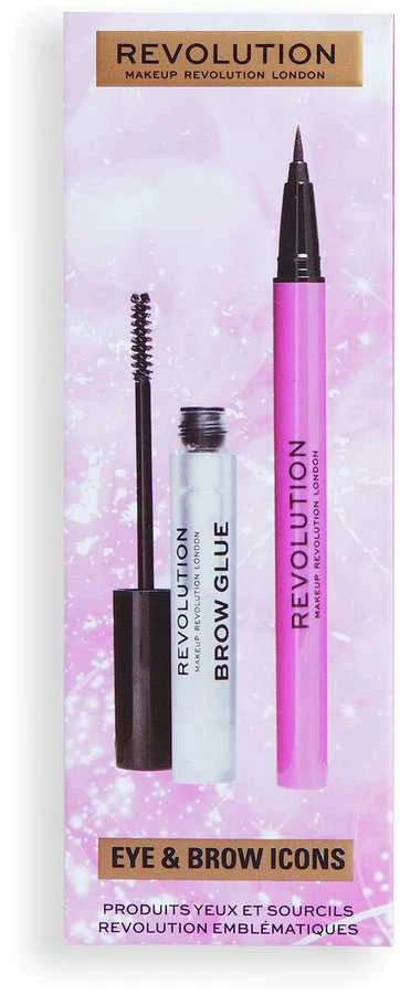 Revolution Make Up „Makeup Revolution London Eye & Brow Icons“ dovanų rinkinys: antakių gelis ir antakių pomada, rinkinys moterims (antakiams skirti klijai 3 ml + skystas akių kontūro pieštukas 0,5 ml)