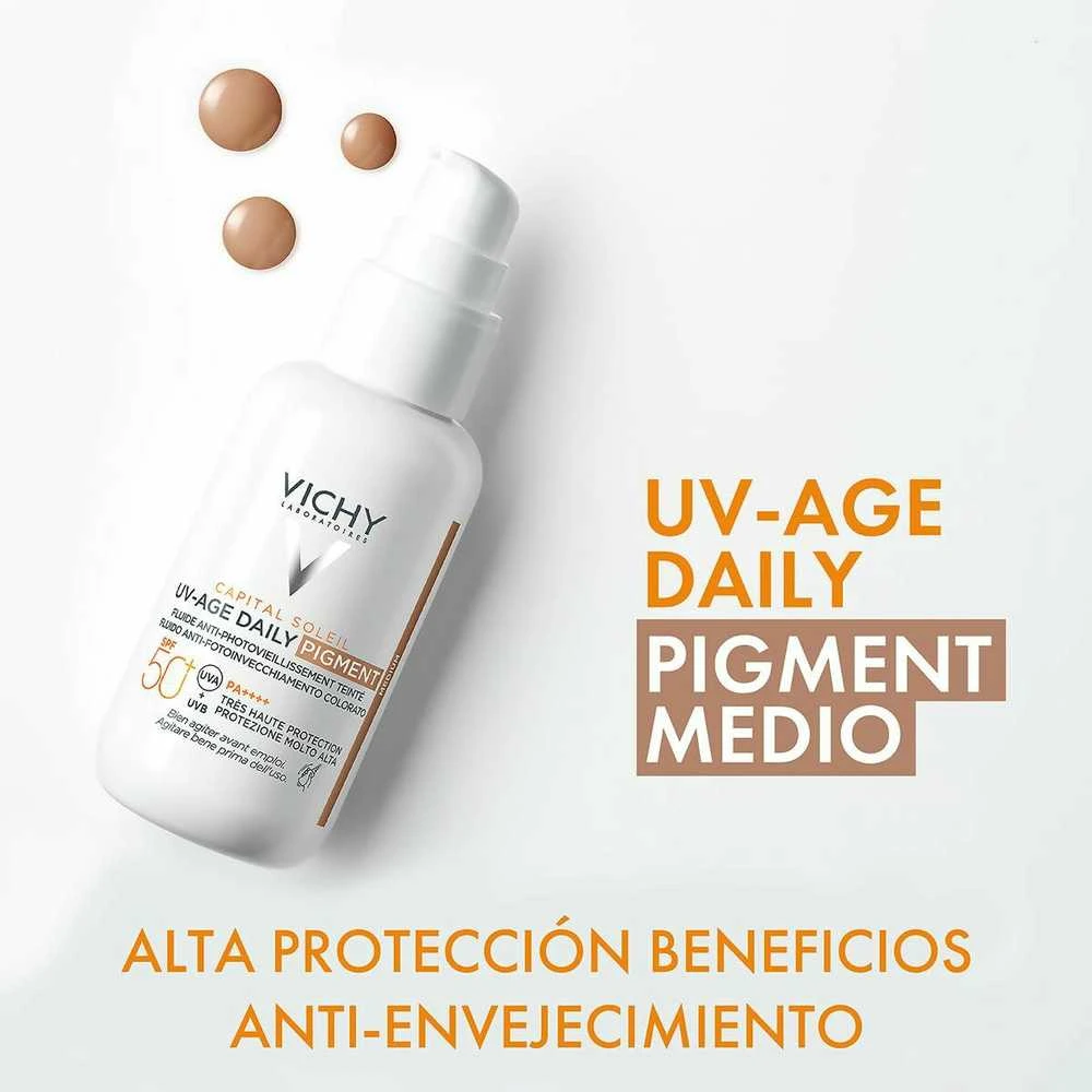 Vichy Capital Soleil UV-Age Daily Vanduo Fluid Medium SPF 50+ apsauginis veido fluidas su atspalviu, 40 ml