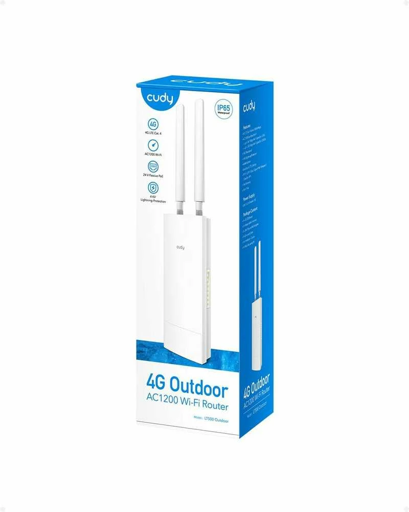 „Cudy“ vidinis/išorinis 4G Cat 6 AC1200 Wi-Fi maršrutizatorius, LT700 lauko 1.0 belaidis maršrutizatorius, gigabito eterneto dviejų dažnių (2,4 GHz / 5 GHz) Baltas