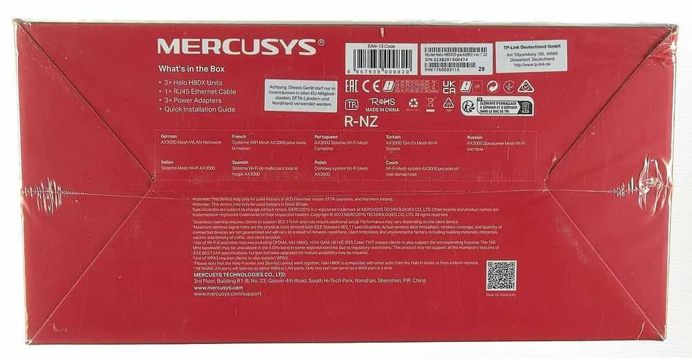 Maršrutizatorius Mercusys | AX3000 viso namo tinklelio „WiFi 6“ sistema su „PoE“ | „Halo H80X“ (3 vnt. pakuotė) | 802.11ax | 574+2402 Mbit/s | 10/100/1000 Mbit/s | Ethernet LAN (RJ-45) jungtys 3 | Tinklo palaikymas: Taip | MU-MiMO: Taip | Ne, mobilusis plačiajuostis ryšys | Antenos tipas: Vidinė