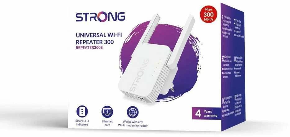 Maršrutizatorius Prieigos taškas Strong Strong 300S tiltai ir daugikliai Stiprintuvo tinklas 300 Mbit/s Baltas