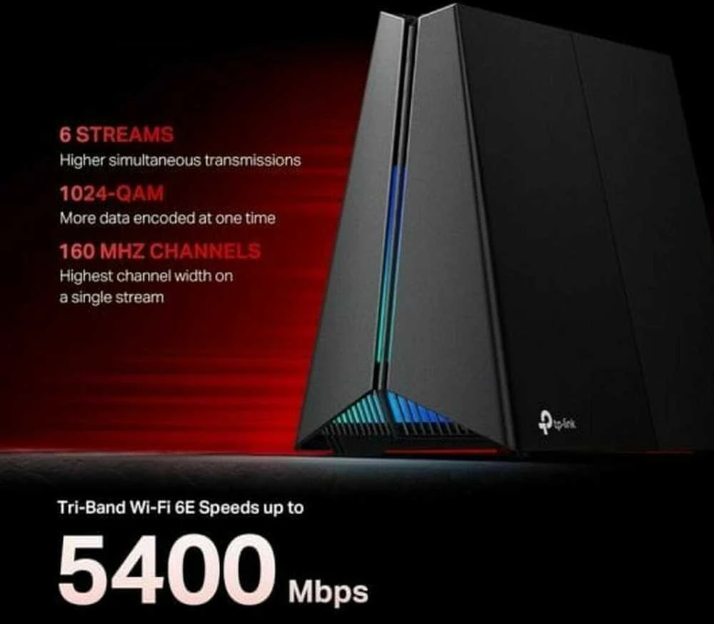 TP-LINK | AXE5400 Tri-Band Wi-Fi 6E Žaidimų Maršrutizatorius | Archer GXE75 | 802.11ax | 2402 Mbit/s | Mesh palaikymas: Ne | MU-MiMO: Ne | Nėra mobiliojo plačiajuosčio ryšio