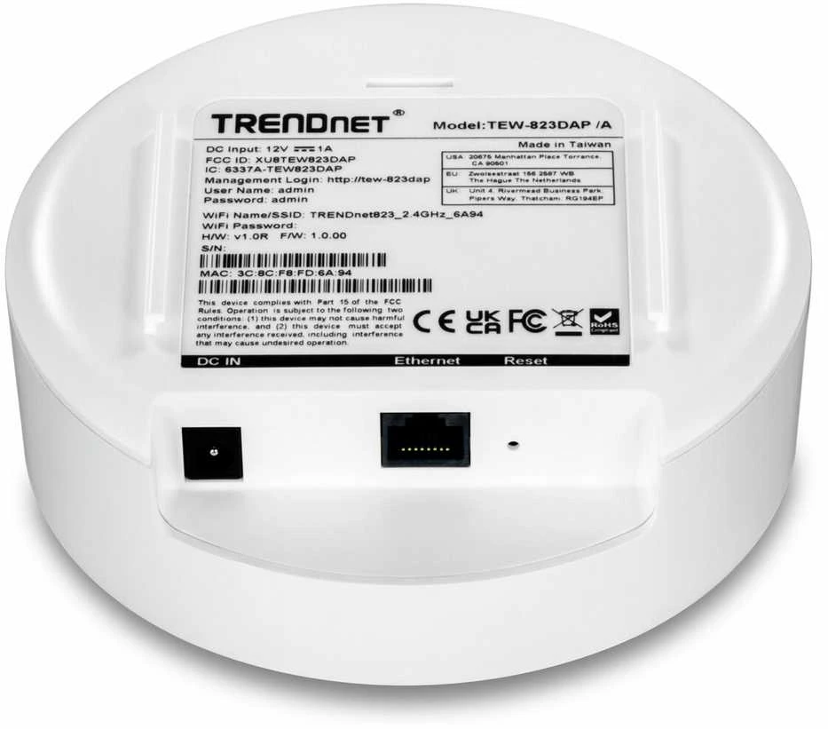 Maršrutizatorius Access Point TRENDnet TEW-823DAP dwuzakresowy belaidis AC1300 PoE do zastosowań wewnętrznych