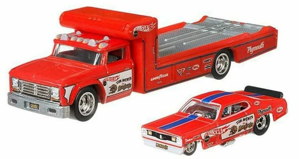 Mattel HOT WHEELS automodeliukų rinkinys – vilkikas ir lenktyninis automobilis (FLF56)