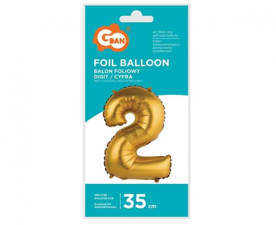 GoDan Balon foliowy Cyfra2 auksinė mat 35cm BC-AZL2 08828