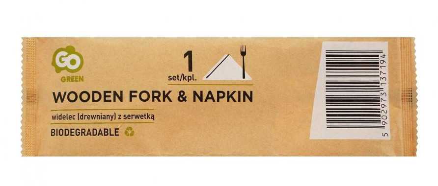 Medinė šakutė vakarėliui su servetėle