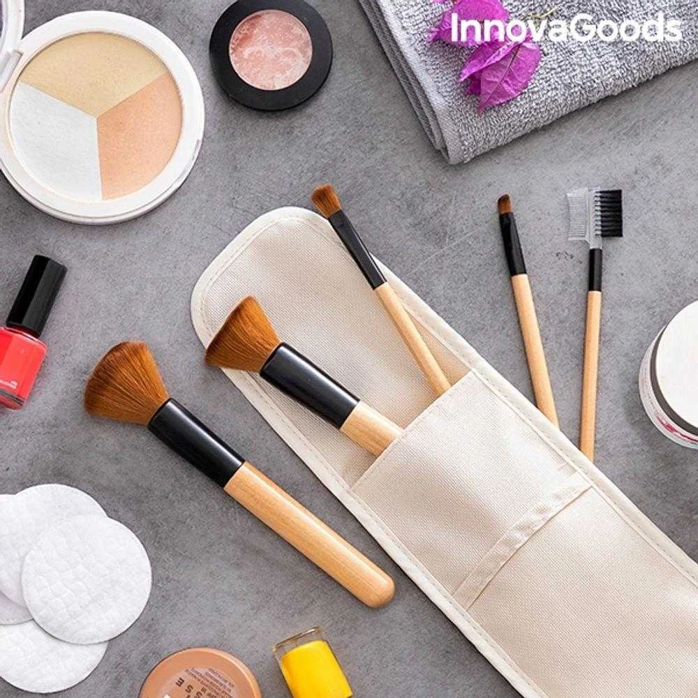 Medinių makiažo šepetėlių su nešiojamu dėklu rinkinys Miset InnovaGoods 5 Dalys
