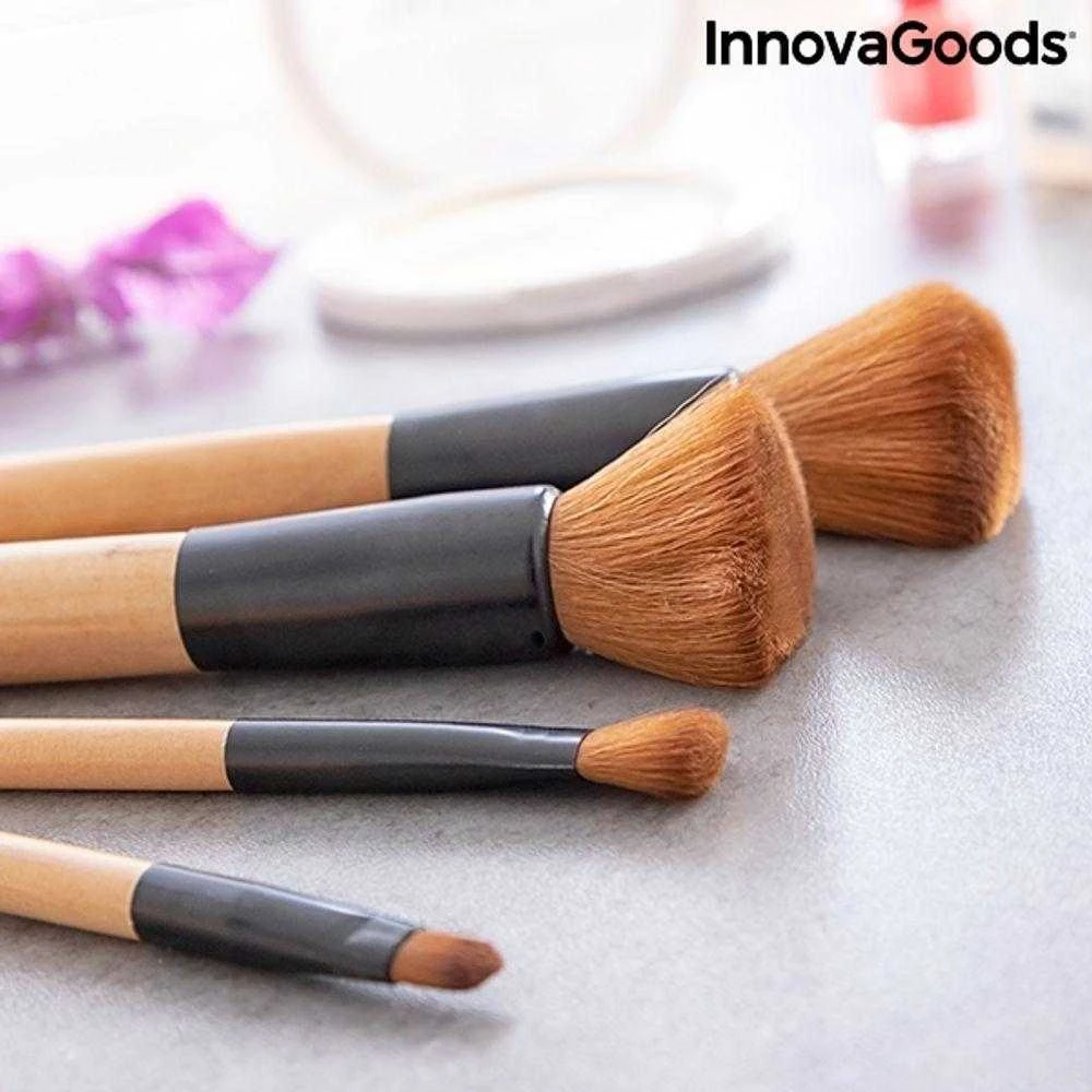 Medinių makiažo šepetėlių su nešiojamu dėklu rinkinys Miset InnovaGoods 5 Dalys