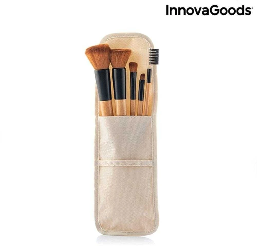 Medinių makiažo šepetėlių su nešiojamu dėklu rinkinys Miset InnovaGoods 5 Dalys