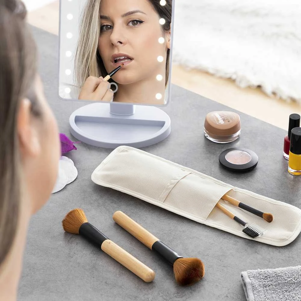Medinių makiažo šepetėlių su nešiojamu dėklu rinkinys Miset InnovaGoods 5 Dalys