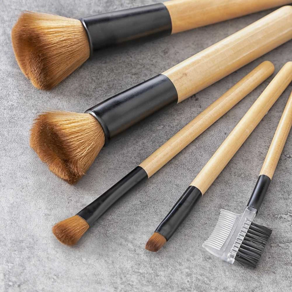Medinių makiažo šepetėlių su nešiojamu dėklu rinkinys Miset InnovaGoods 5 Dalys