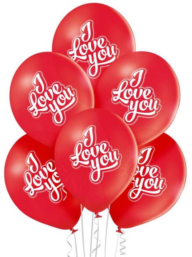 Dekoratyvinis balionas 12 I Love You raudonas, 6 vnt., Valentino diena GODAN BRP5000286