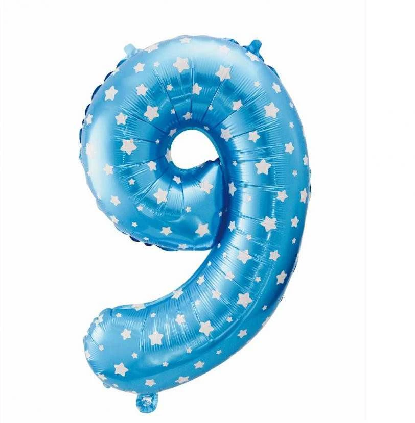 GoDan folijos balionas „Numeris 9“, mėlynas su žvaigždėmis, 61 cm, p10