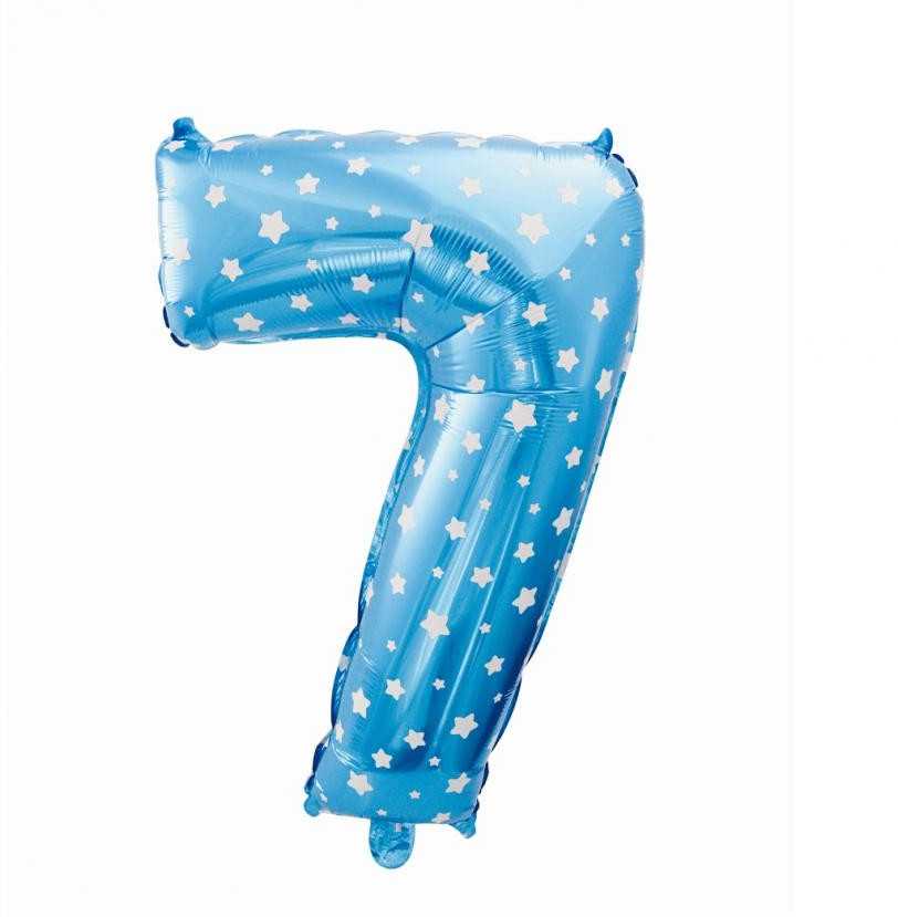 GoDan Number 7 folijos balionas, mėlynas su žvaigždėmis, 61 cm