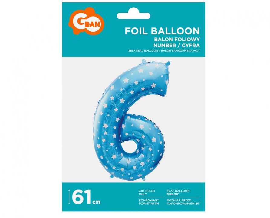 GoDan folijos balionas Nr. 6, mėlynas su žvaigždėmis, 61 cm