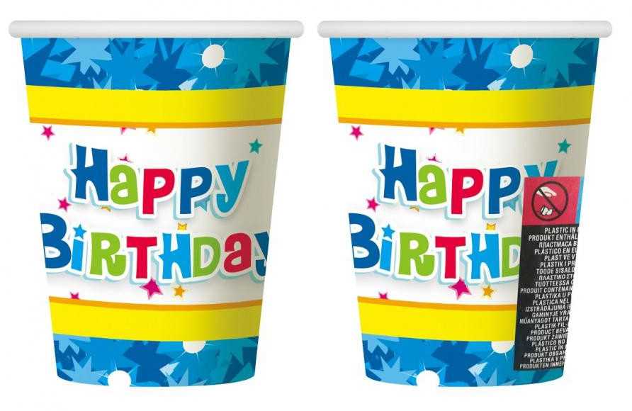 Popierinis puodelis 270 ml Happy Birthday mėlynas GODAN