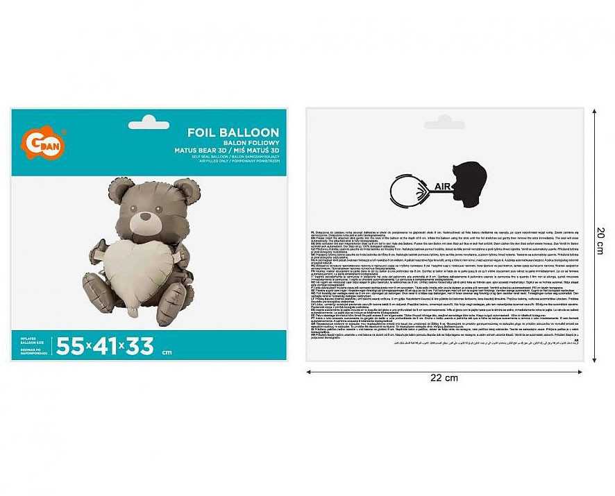 Meškiukas Matus 3D folijos balionas 55 cm