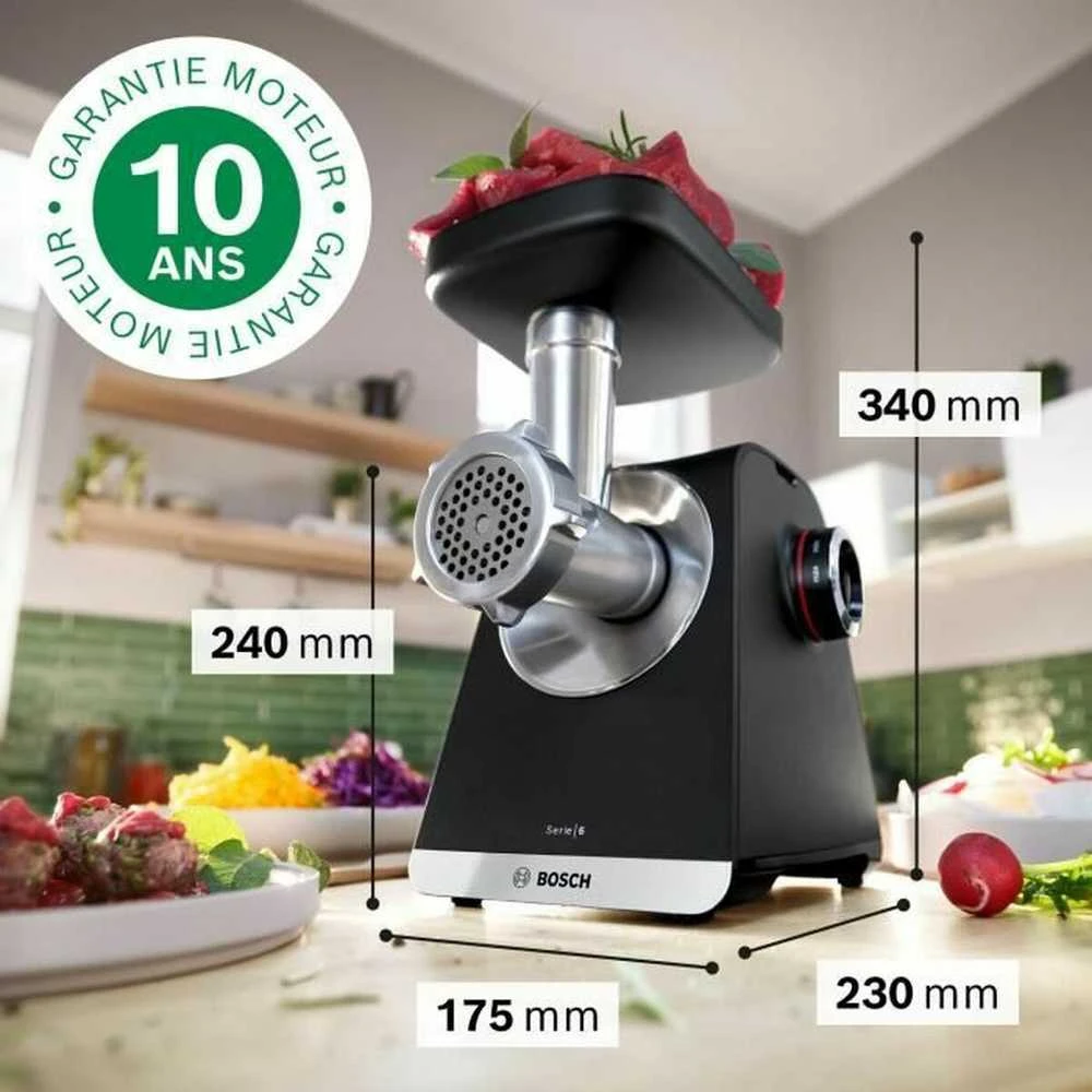 Bosch MFWS640B Serija 6, Mėsmalė, MultiPower, 2100 W, Juoda, sidabrinė metalo