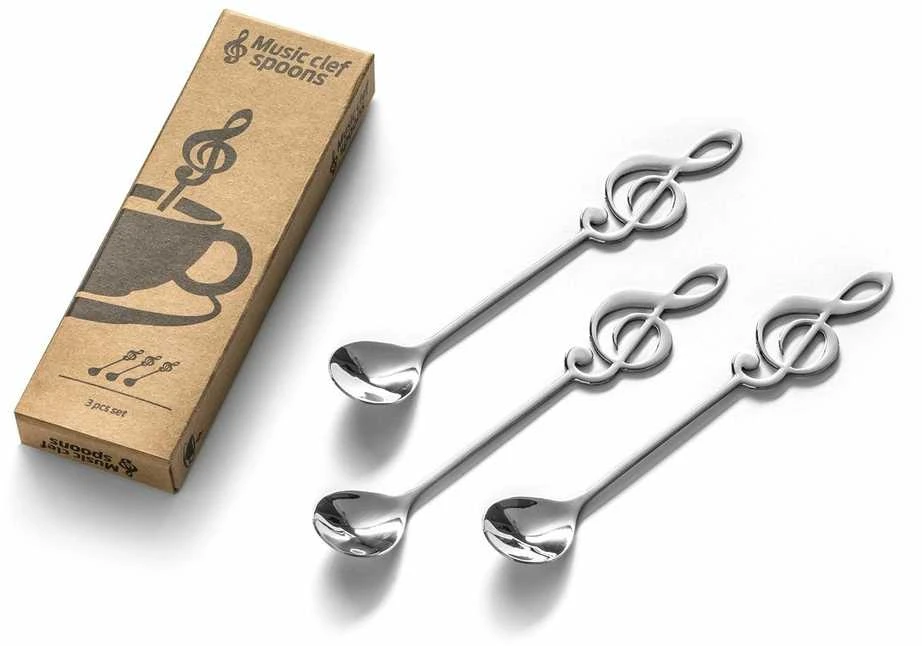 Metaliniai arbatiniai šaukšteliai MUZIKOS RAKTAS 3 vnt. SIDABRAS
